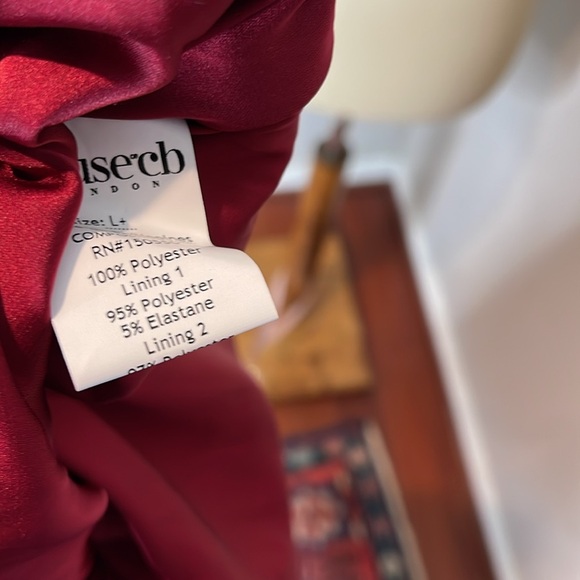 House of CB Flora Wine Satin Pleated Corset Midi Dress‎ L+ - Picture 13 of 13